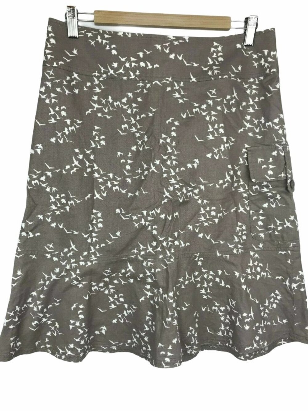 KATHMANDU Skirt Women's 12 Large Light Brown White Birds Pattern Fit FlareKATHMA